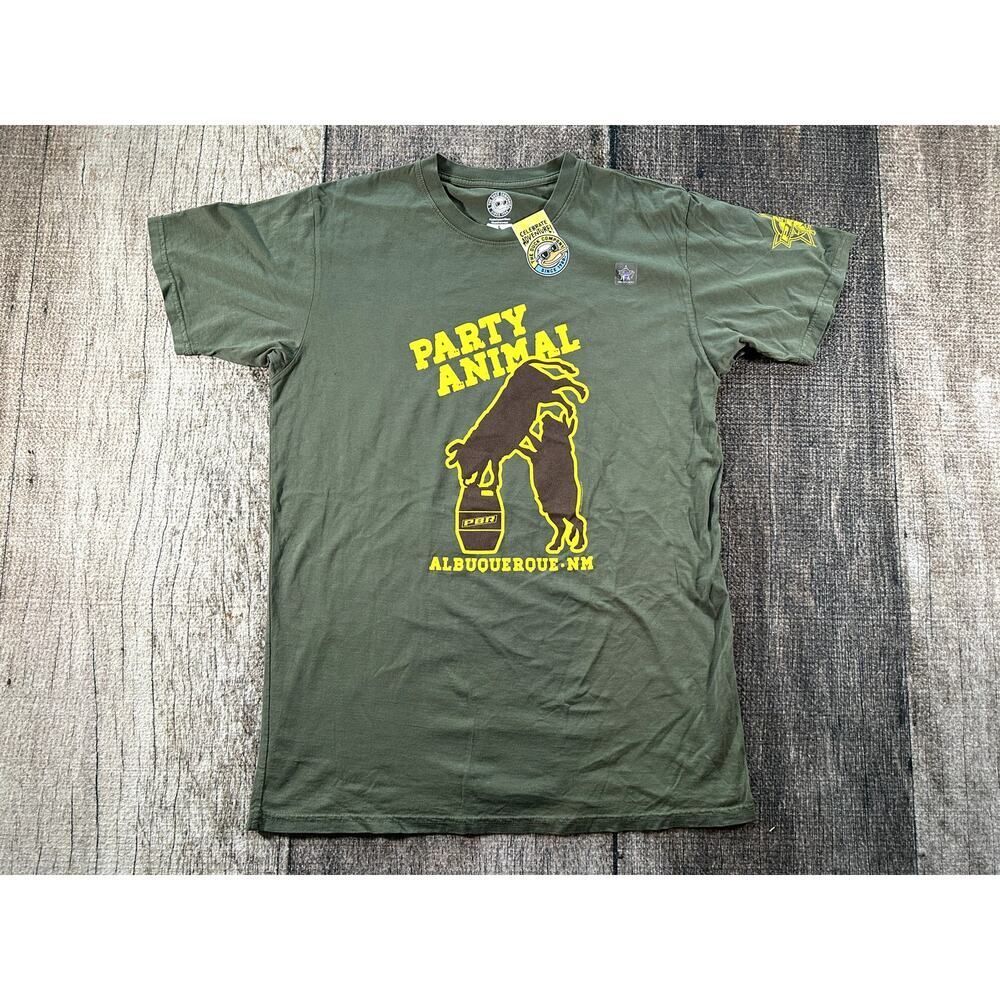 New PBR Party Animal Green Dad Shirt Large Green Professional Bull Riders